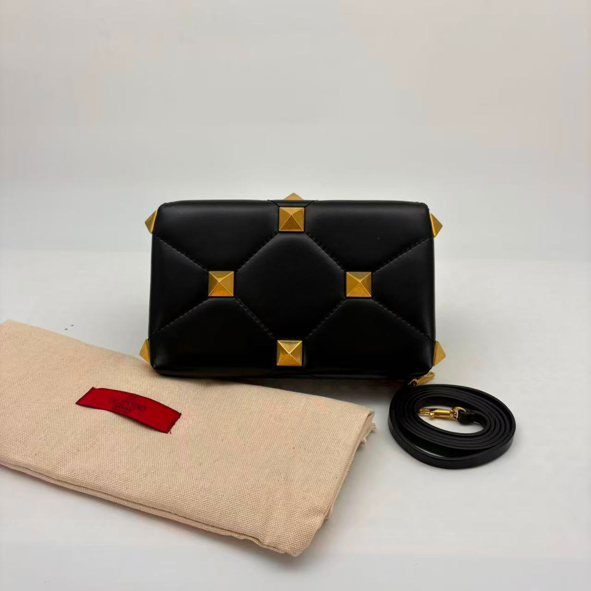 Valentino Garavani Rockstud Box Bag, Black Leather, Can Be Used As Clutch