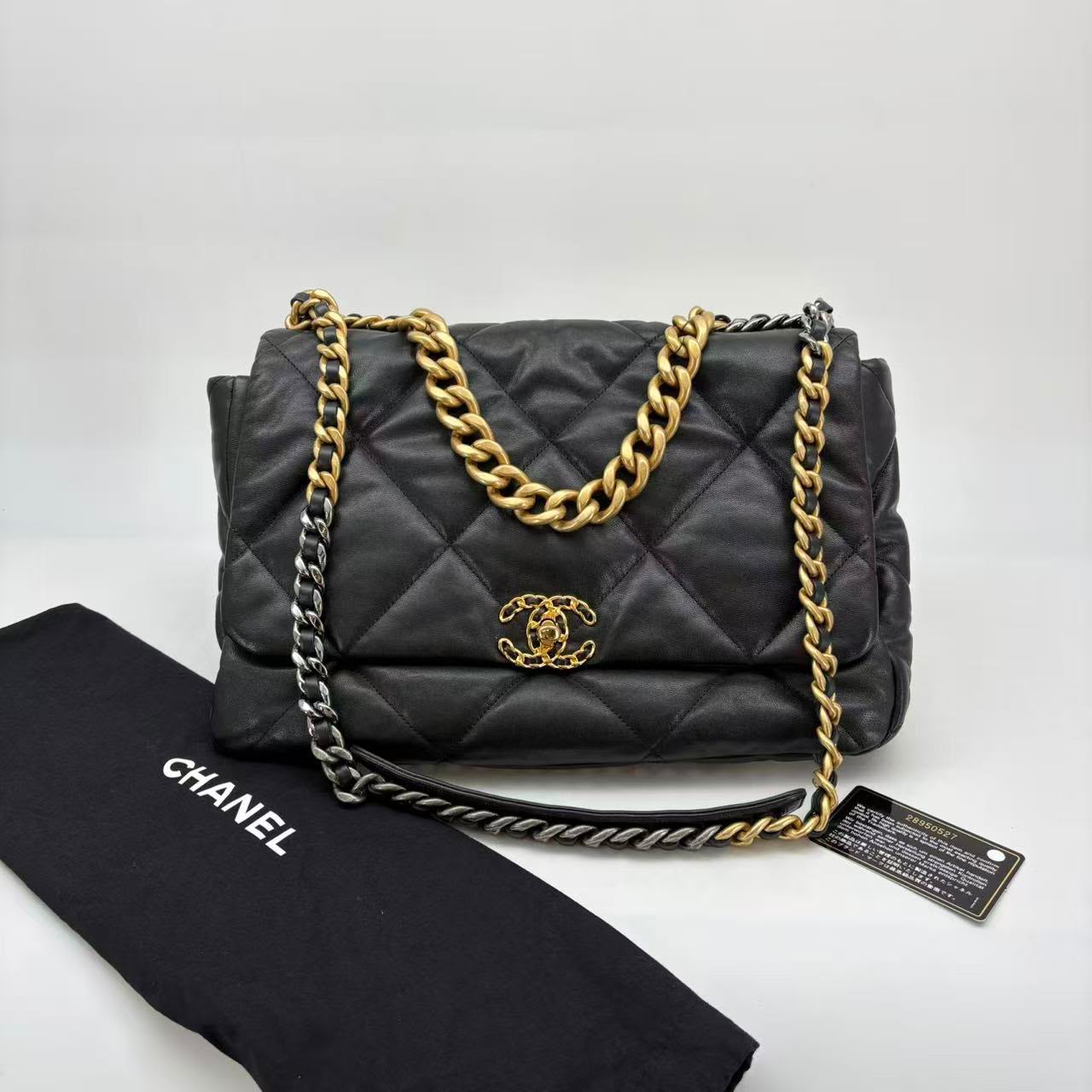 Chanel Medium 19 Bag, Black Leather, Series 28, Year 2019–2020