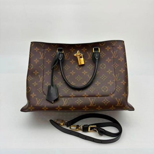Louis Vuitton Monogram Lock Tote, Classic Monogram Canvas, Black Leather Trim
