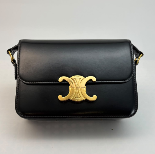 Celine Black Box Calfskin Triomphe Crossbody Bag