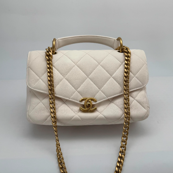 Chanel White Calfskin Envelope Flap Two-Way Bag, Microchipped