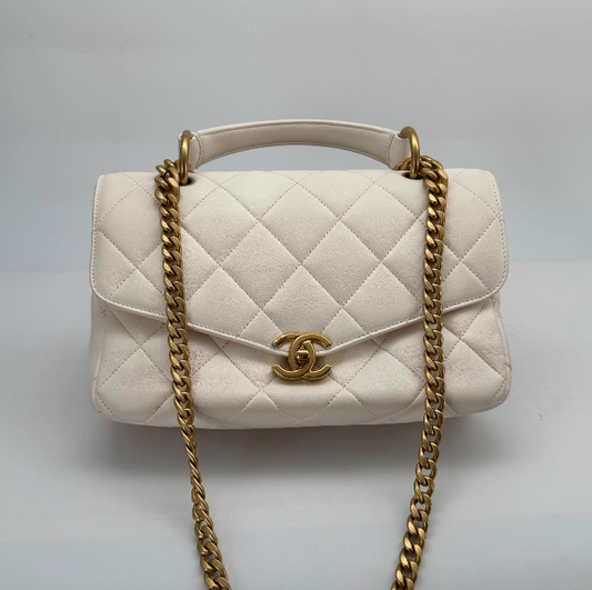 Chanel White Calfskin Envelope Flap Two-Way Bag, Microchipped