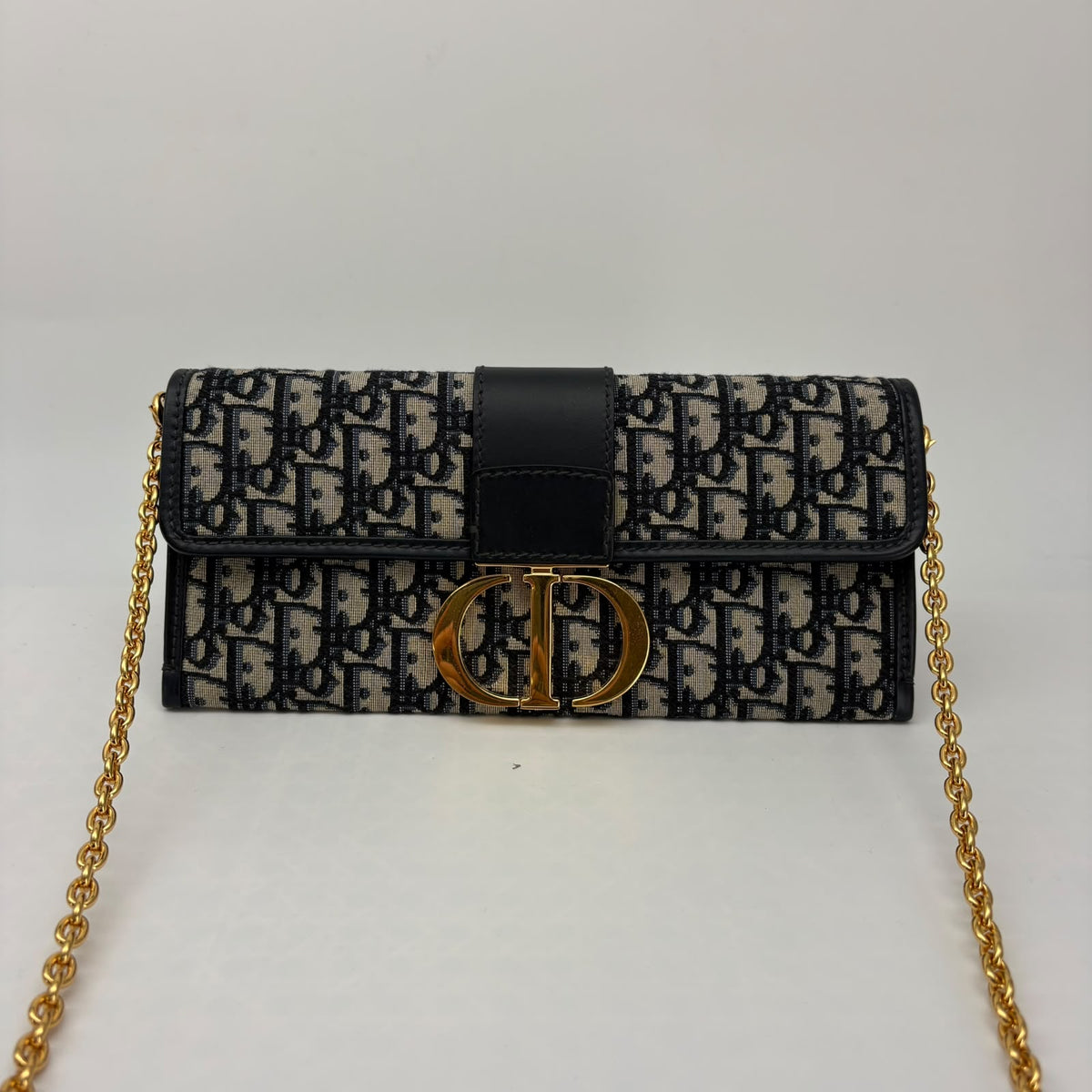 Dior Navy Oblique East-West Clutch on Chain