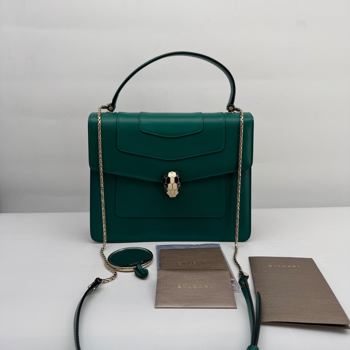 Bvlgari Green Medium Serpenti Bag, With Mirror & Booklet