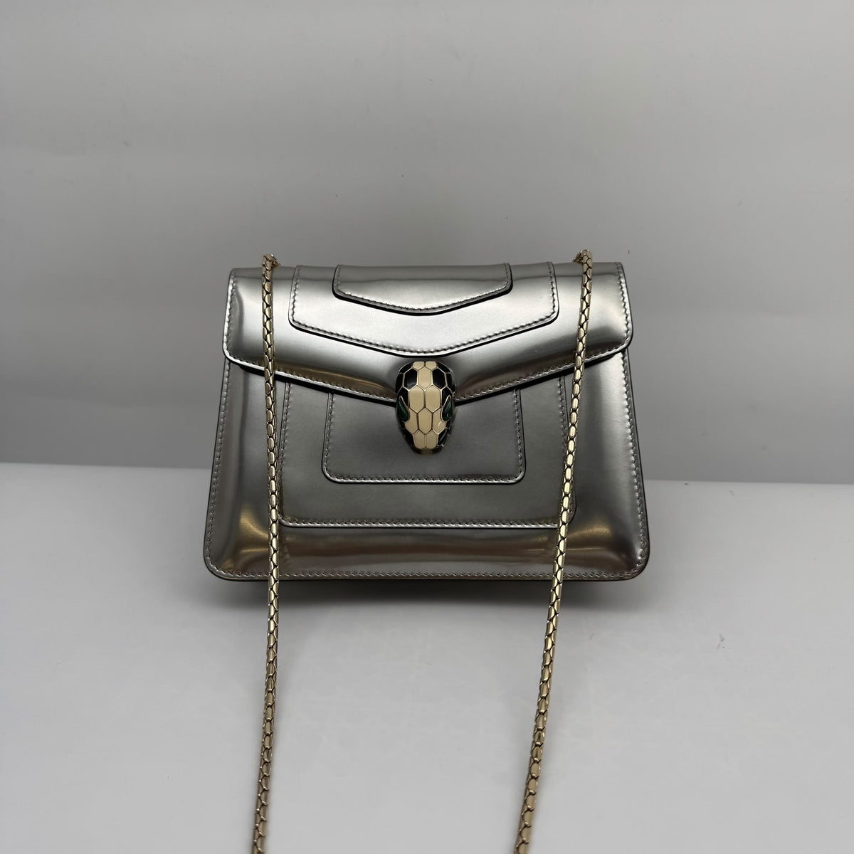 Bvlgari Grey Metallic Small Serpenti Flap