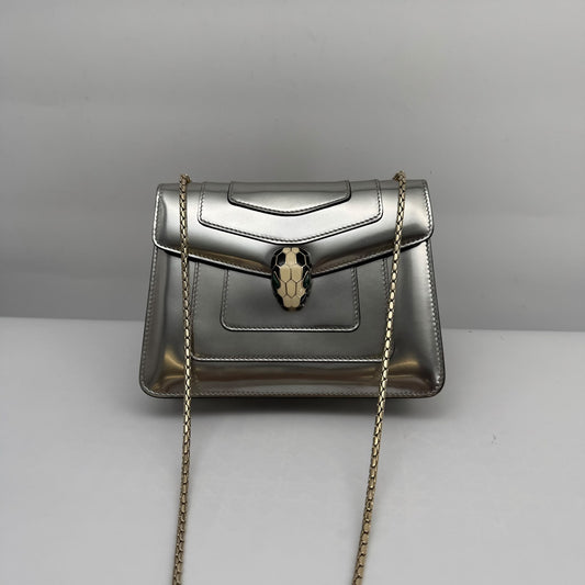 Bvlgari Grey Metallic Small Serpenti Flap