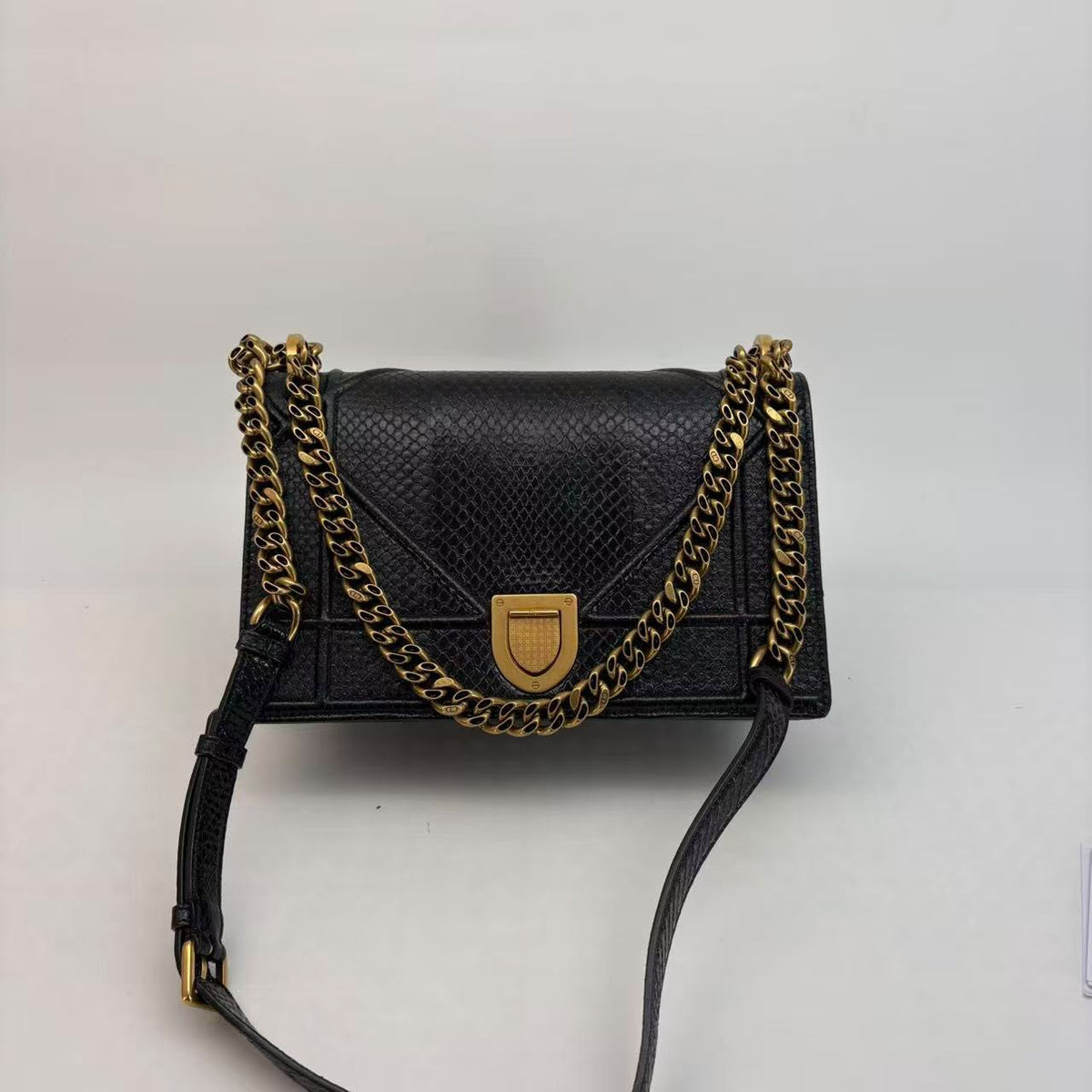 Dior Black Python Medium Diorama Flap — Gold Hardware