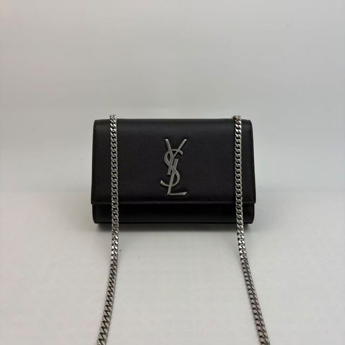 Saint Laurent Black Calf Leather Kate Crossbody — Silver Hardware