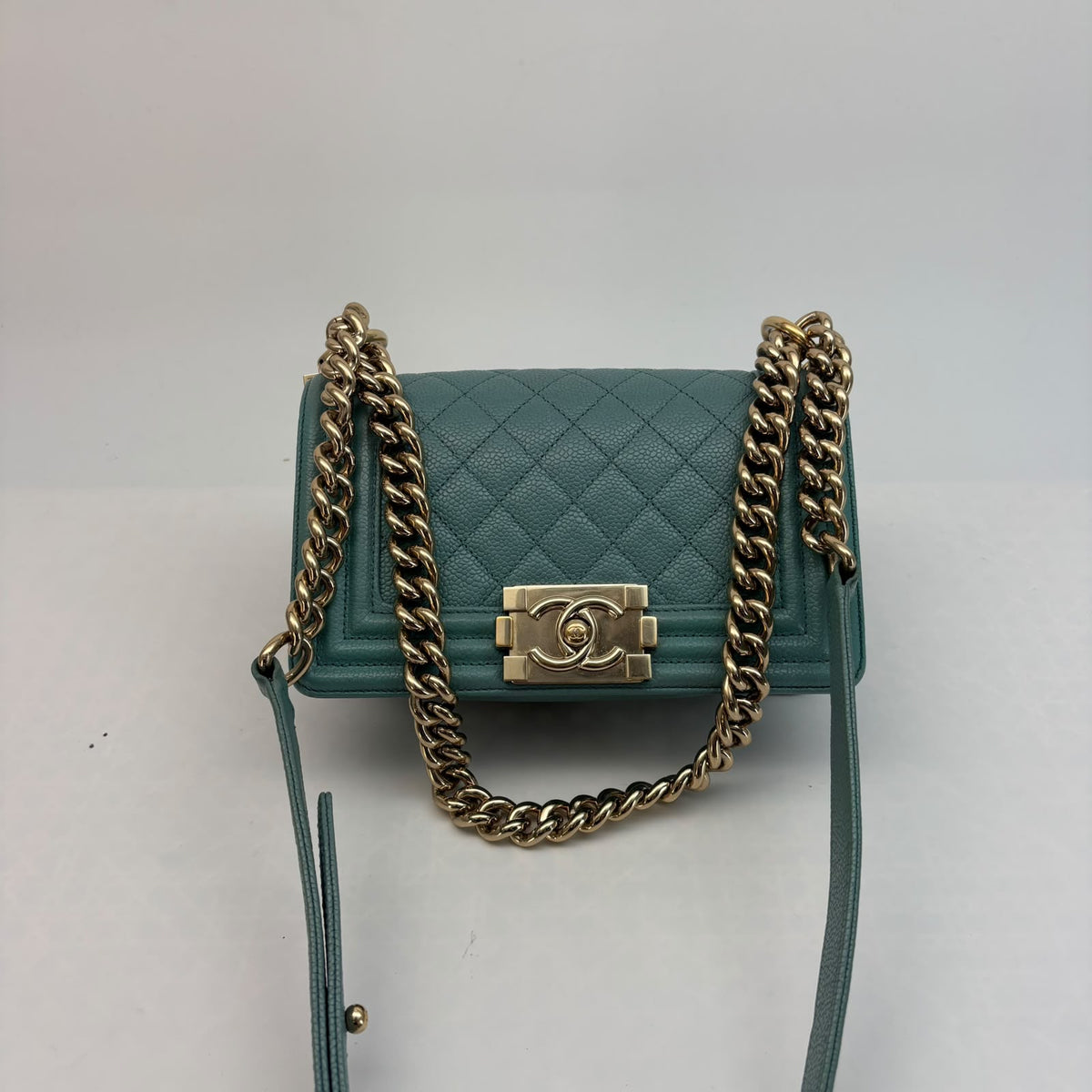 Chanel Slate Blue Small Caviar Le Boy — Champagne Gold Hardware, Series 29
