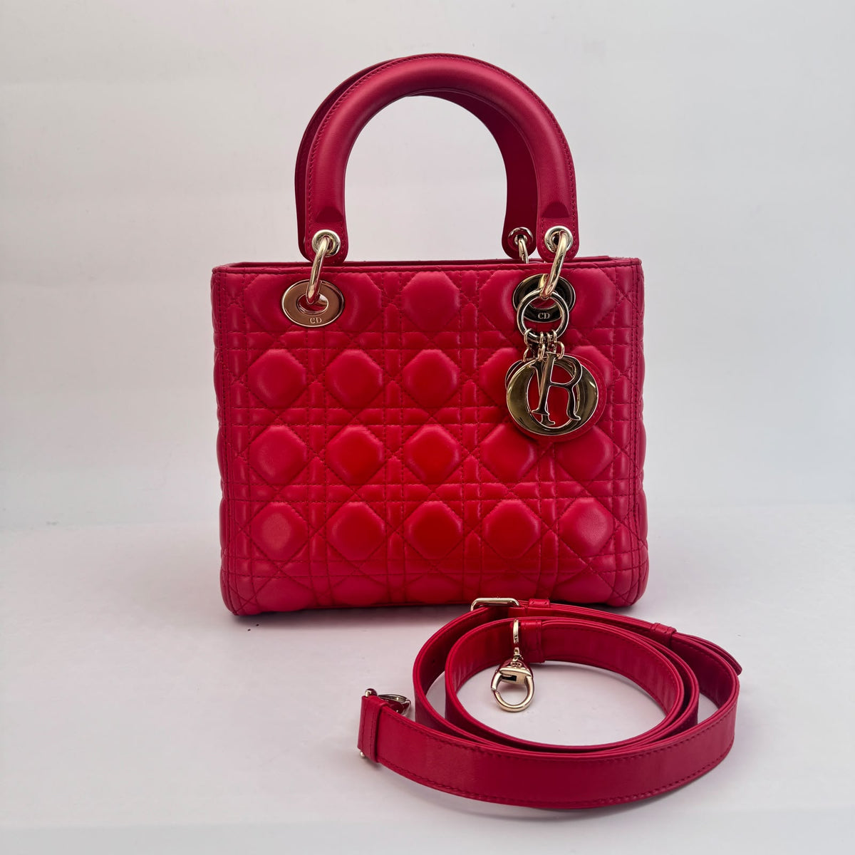 Dior Medium Lady Dior — Champagne Gold Hardware, With Adjustable Strap