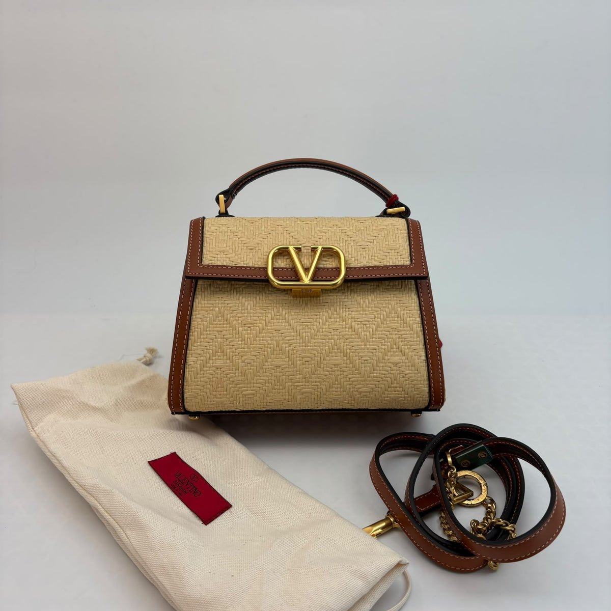 Valentino Raffia Top Handle Bag — With Strap & Dust Bag