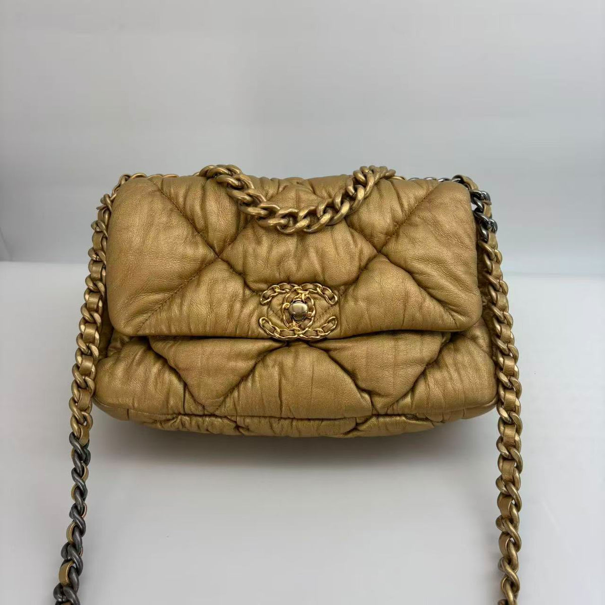 Chanel Gold Leather Small 19 Crossbody, Microchipped