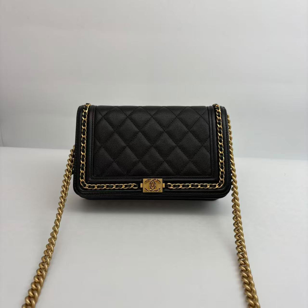 Chanel Black Le Boy Chain Around Wallet on Chain, Microchipped