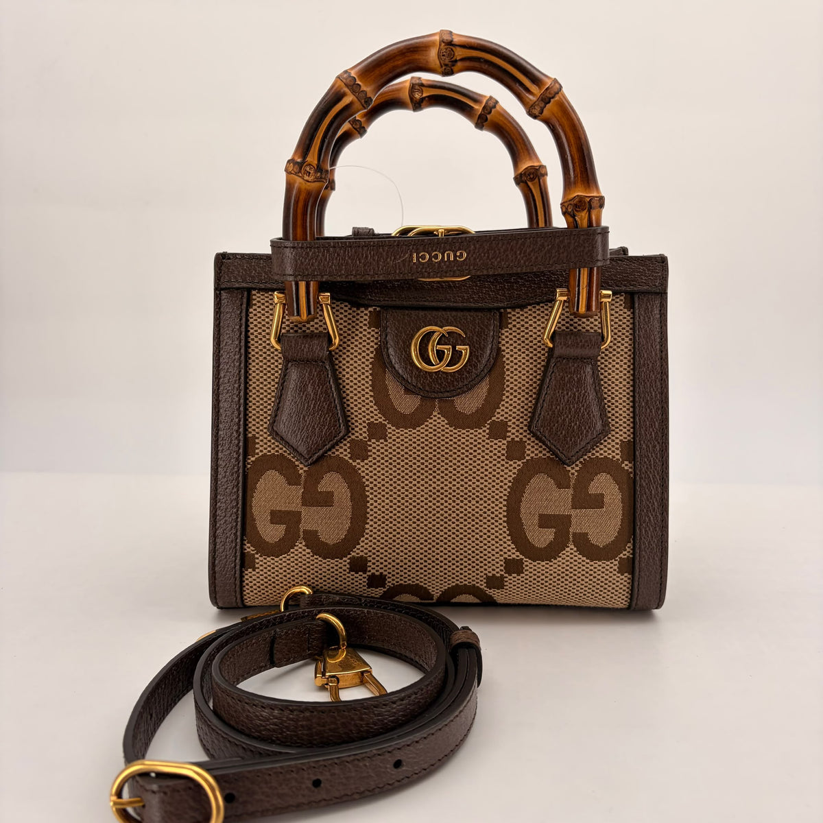 Gucci Canvas, Leather Mini Diana Bamboo Bag
