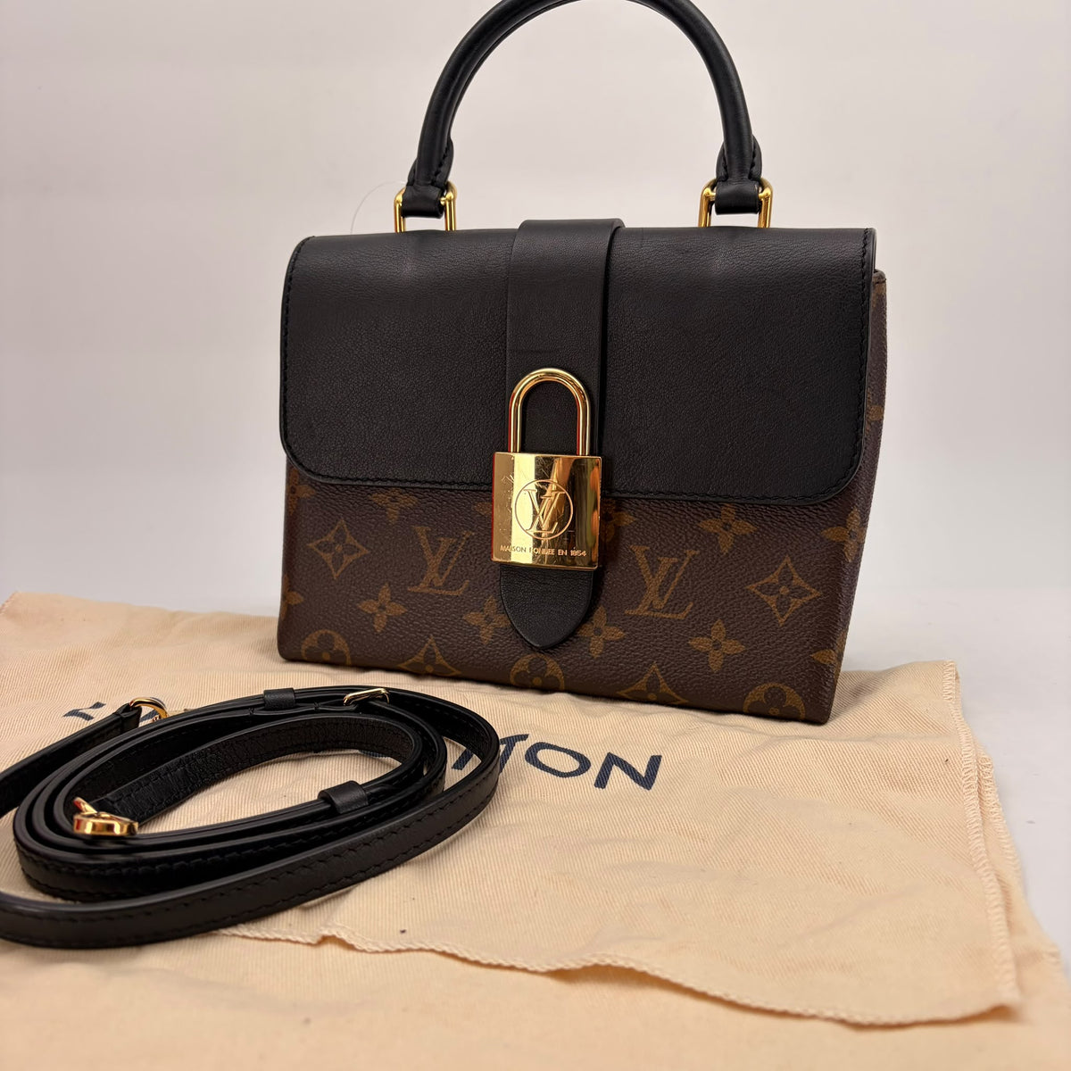 Louis Vuitton Monogram Black Leather Locky BB, Dust Bag