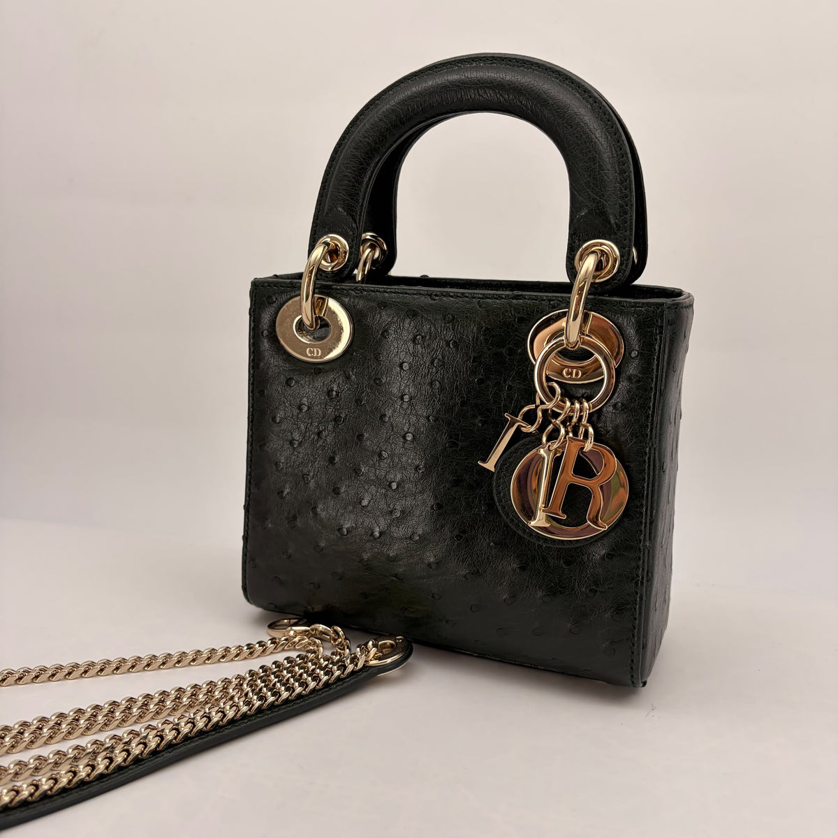 Dior Dark Green Ostrich Mini Lady Dior