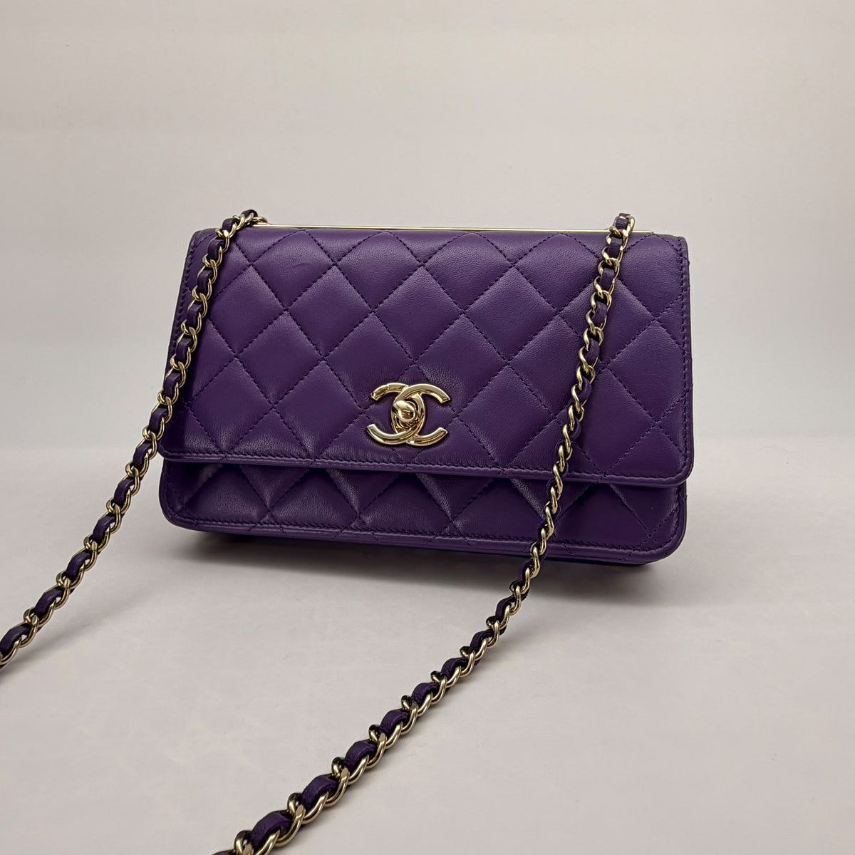 Chanel Purple Calfskin Trendy Wallet on Chain, Microchipped