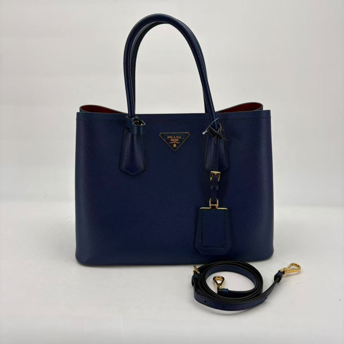 Prada Medium Navy Tote, Gold Hardware