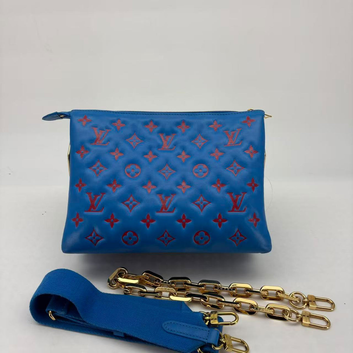 Louis Vuitton Blue Puffy Lambskin Coussin PM, Gold Hardware