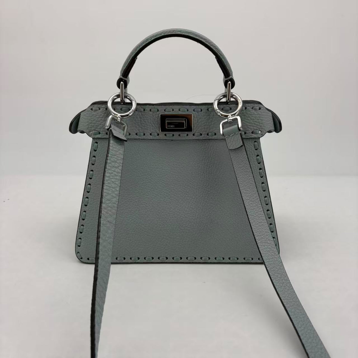 Fendi Light Blue Small Peekaboo Selleria, Silver Hardware