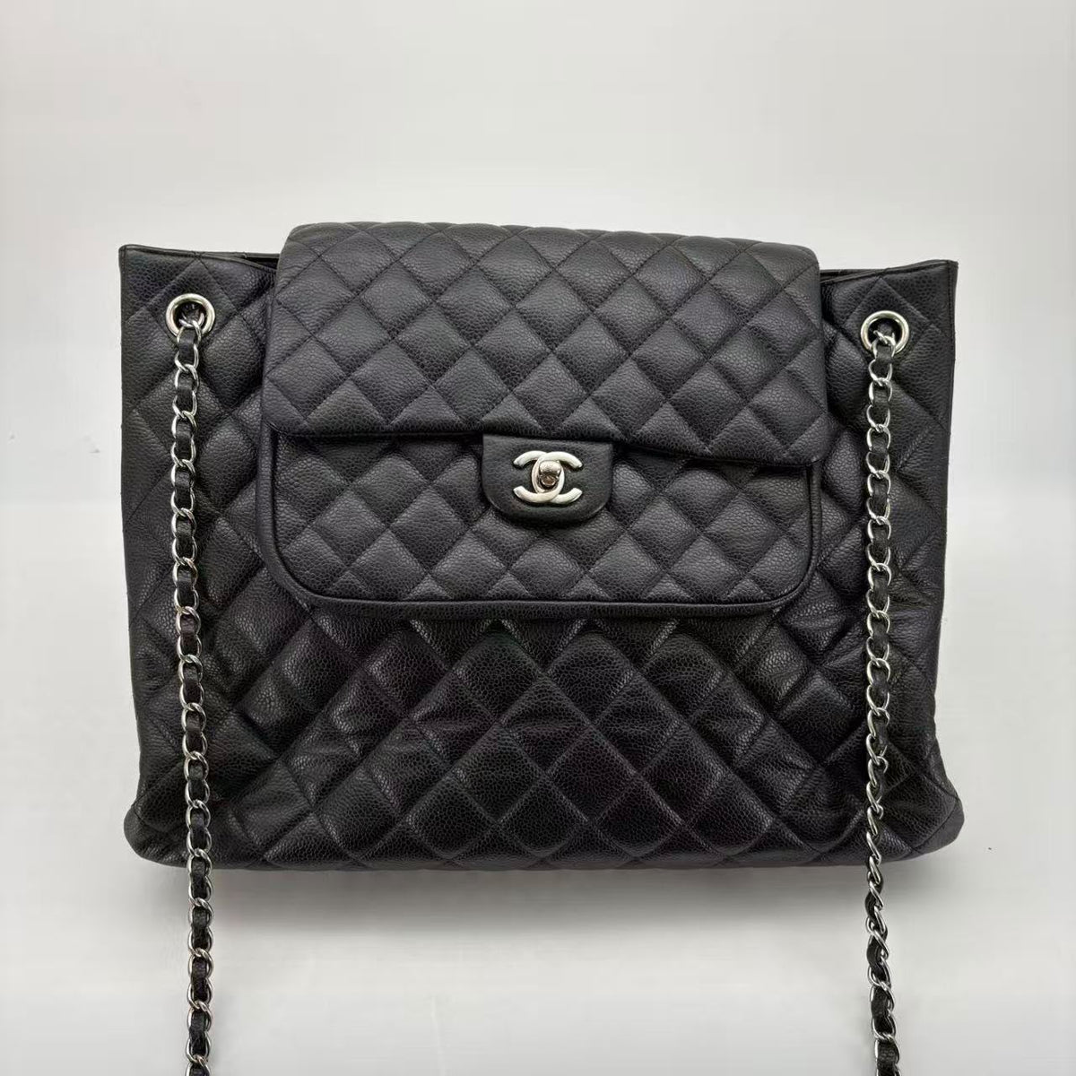 Chanel Black Caviar Maxi Tote, Silver Hardware, Series 19, Seal
