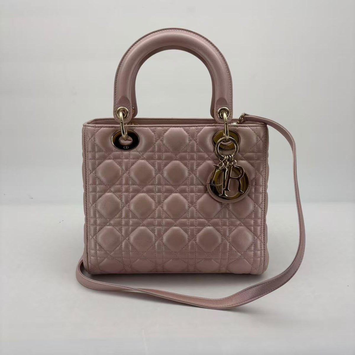 Dior Pink Pearlescent Medium Lady Dior, Champagne Gold Hardware