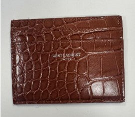 YSL Paris Card Case Brown Croc