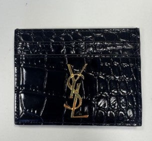 YSL Cassandre Card Holder Black Croc