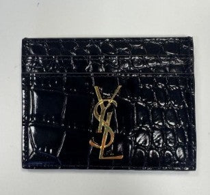 YSL Cassandre Card Holder Black Croc