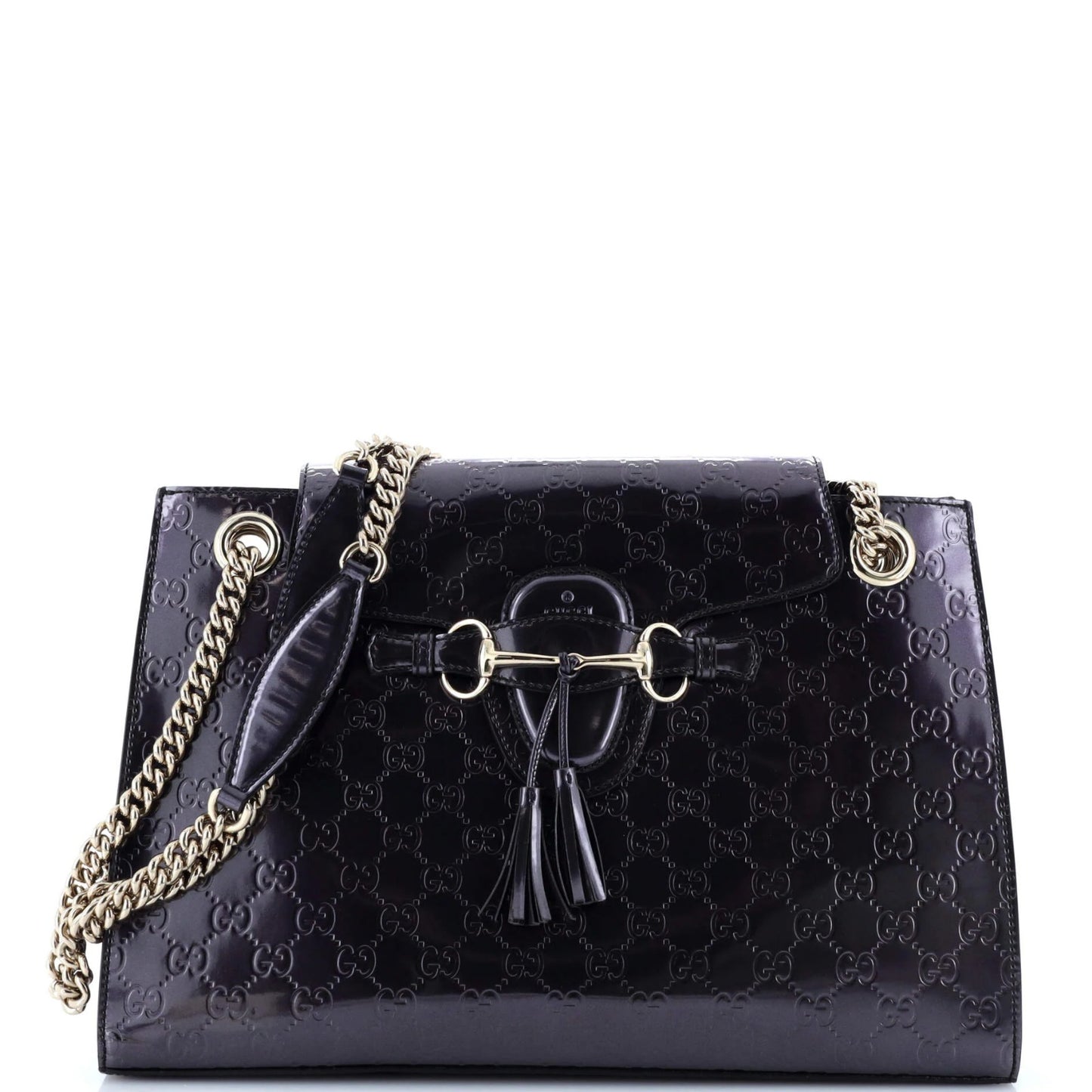 Gucci Emily Chain Flap Shoulder Bag Guccissima Patent Large