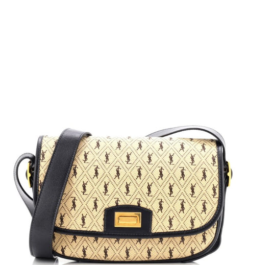 Saint Laurent Flap Satchel Monogram All Over Canvas and Leather Medium