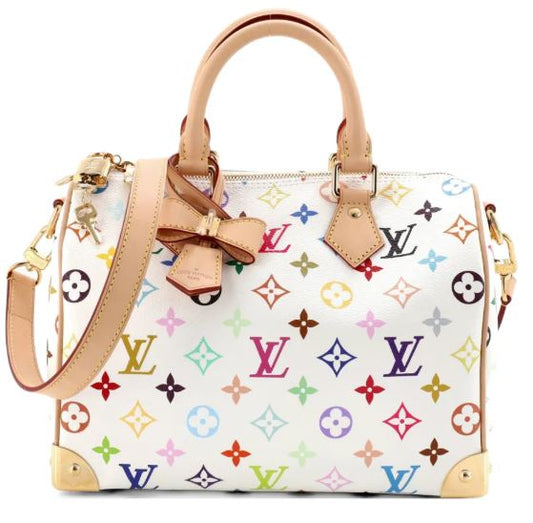 Louis Vuitton x Takashi Murakami Speedy White Multicolor 25 Soft Bandouliere Bag