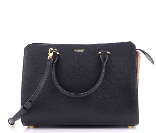 Burberry Banwell Tote Leather and House Check Canvas Small