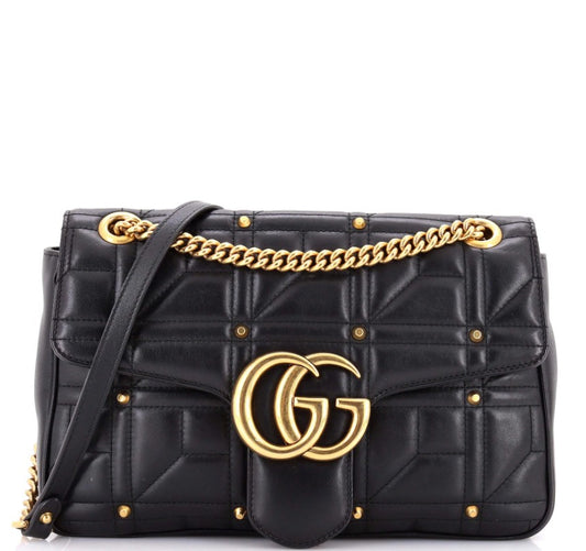 Gucci GG Marmont Flap Bag Studded Matelasse Leather Medium