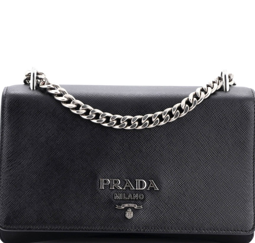 Prada Chain Flap Crossbody Bag Tessuto and Saffiano Leather Medium