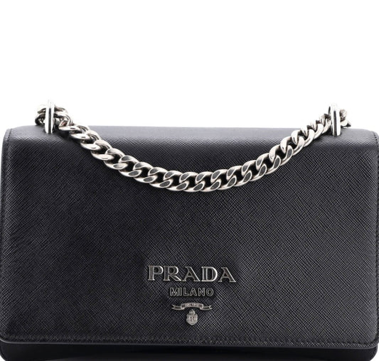 Prada Chain Flap Crossbody Bag Tessuto and Saffiano Leather Medium