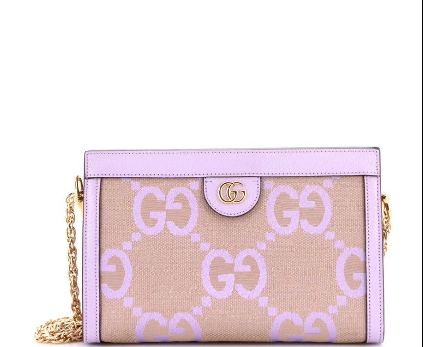 Gucci Ophidia Chain Shoulder Bag Jumbo GG Canvas with Leather Small