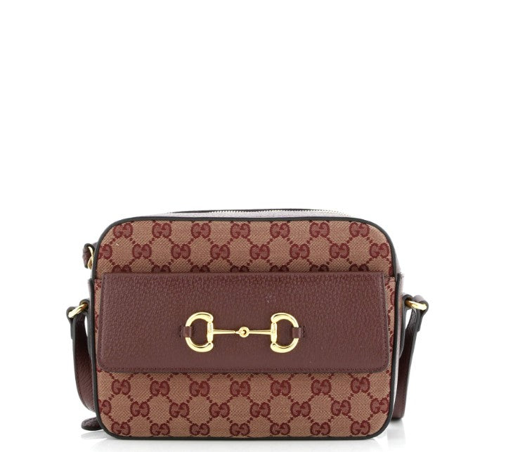 Gucci Horsebit 1955 Flap Pocket Camera Bag GG Canvas and Leather Small