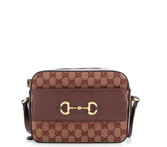 Gucci Horsebit 1955 Flap Pocket Camera Bag GG Canvas and Leather Small