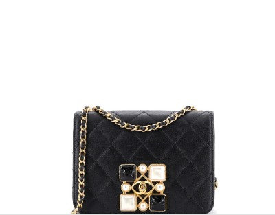 Chanel Resin and Pearl CC Full Flap Bag Quilted Calfskin Small