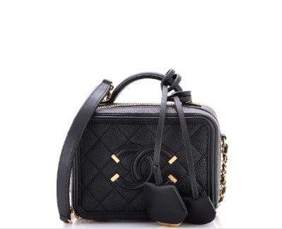 Chanel Filigree Vanity Case Quilted Caviar Small