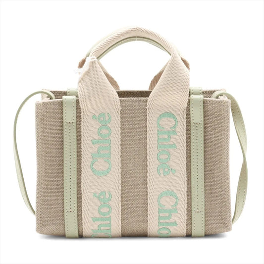 Chloe Chloe woody Mini canvas 2 Way Handbag Beige x green