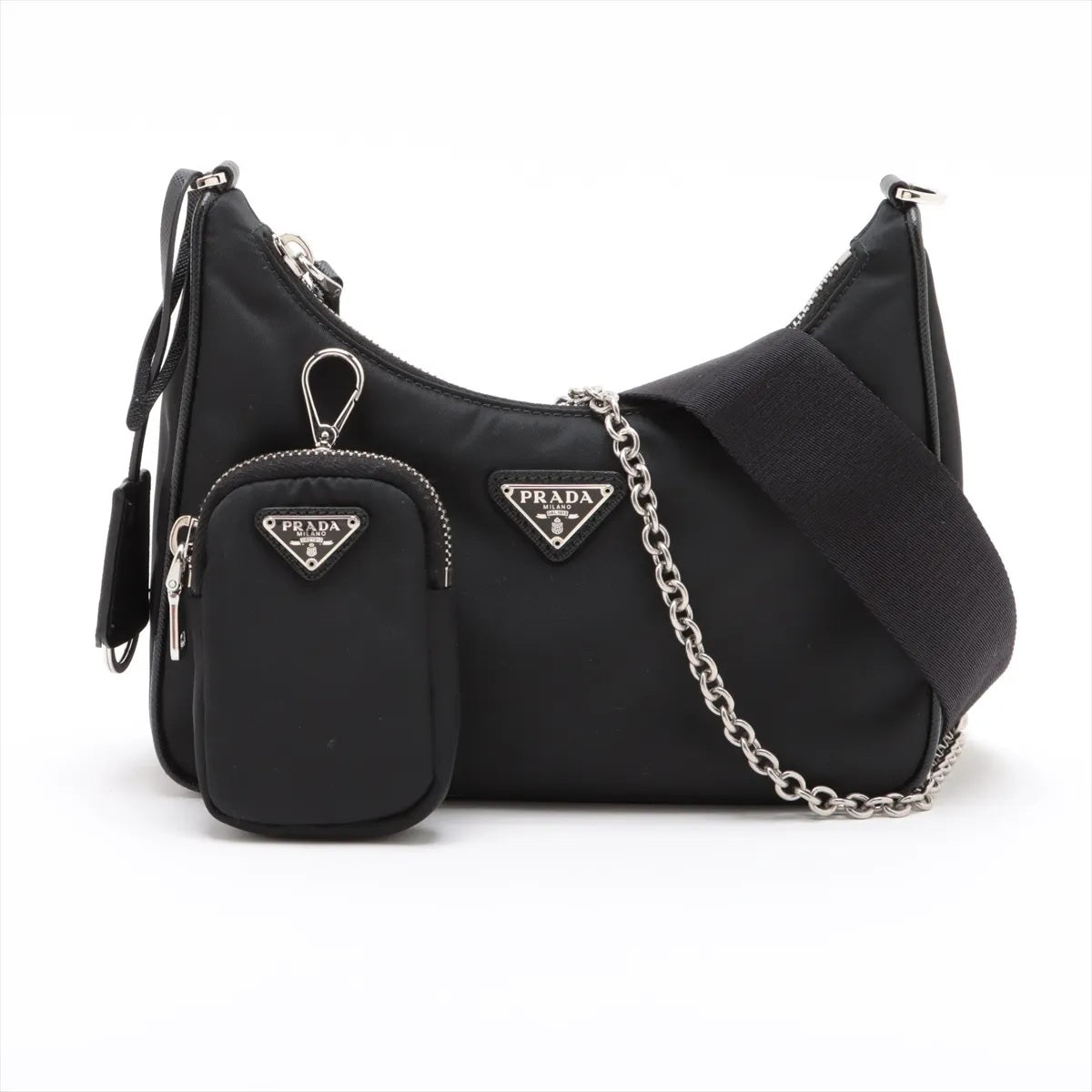 Prada Tessuto & saffiano nylon x leather 2 Way Shoulder Bag Black 1BH204