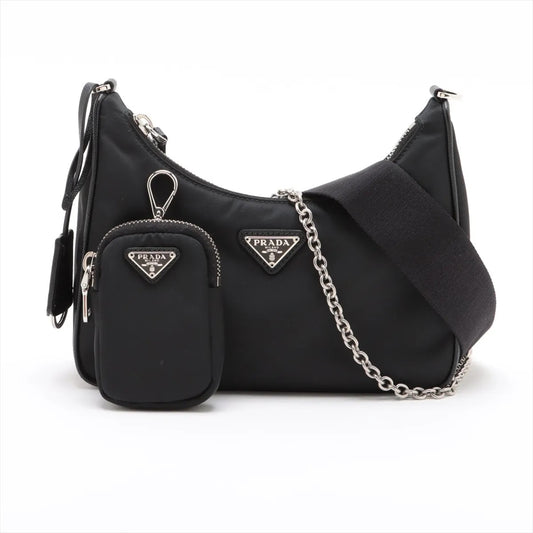 Prada Tessuto & saffiano nylon x leather 2 Way Shoulder Bag Black 1BH204