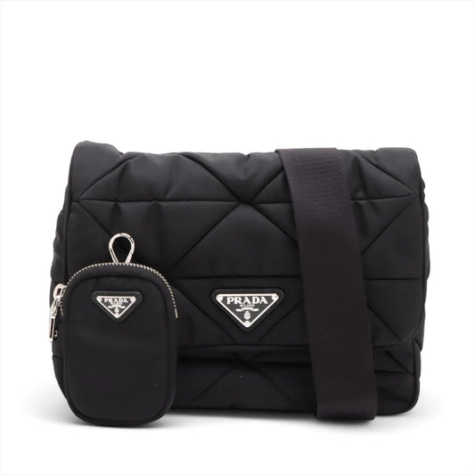 Prada Tessuto Quilt nylon x leather Shoulder bag Black