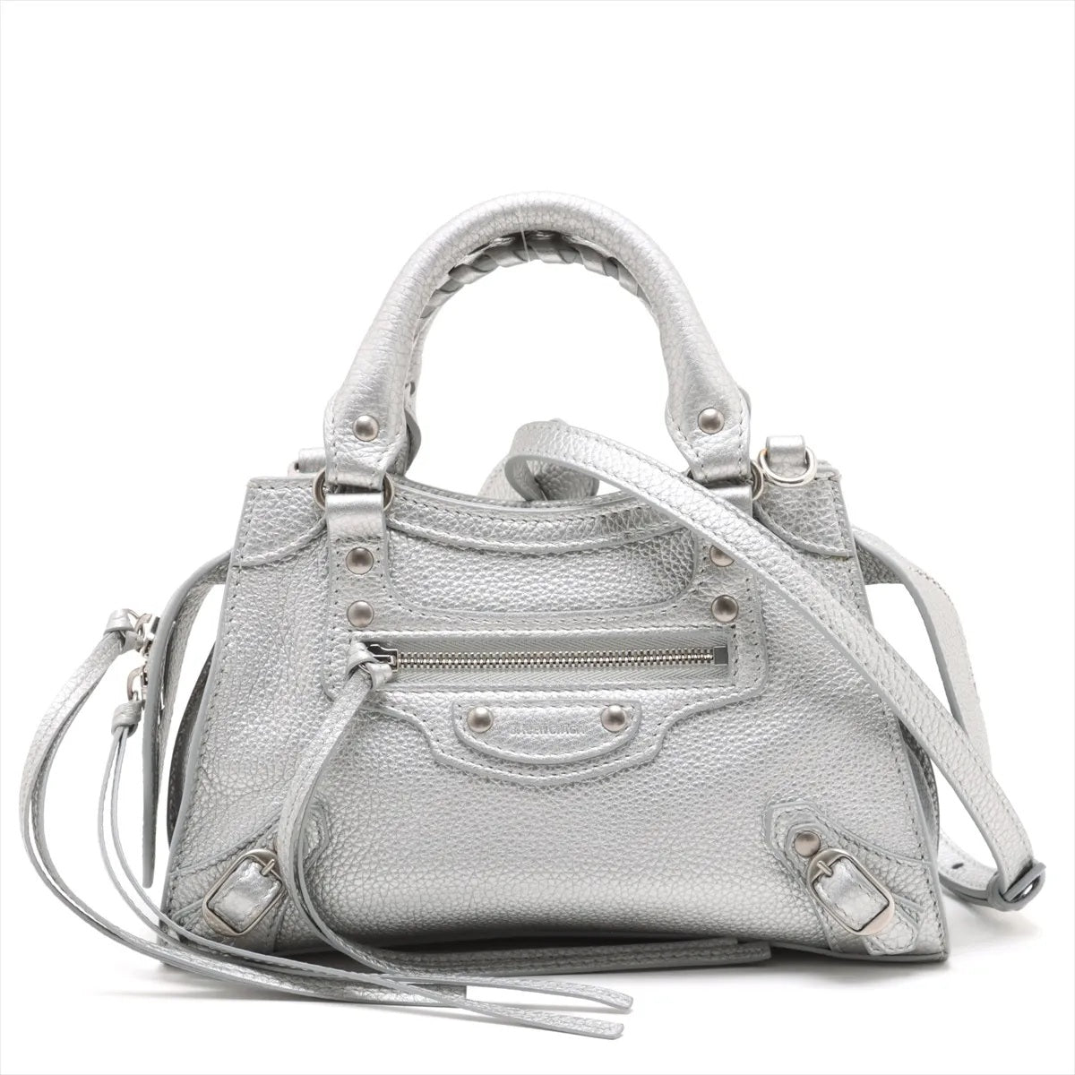 Balenciaga Mini Neo Classic City Leather 2 Way Handbag Silver 638524