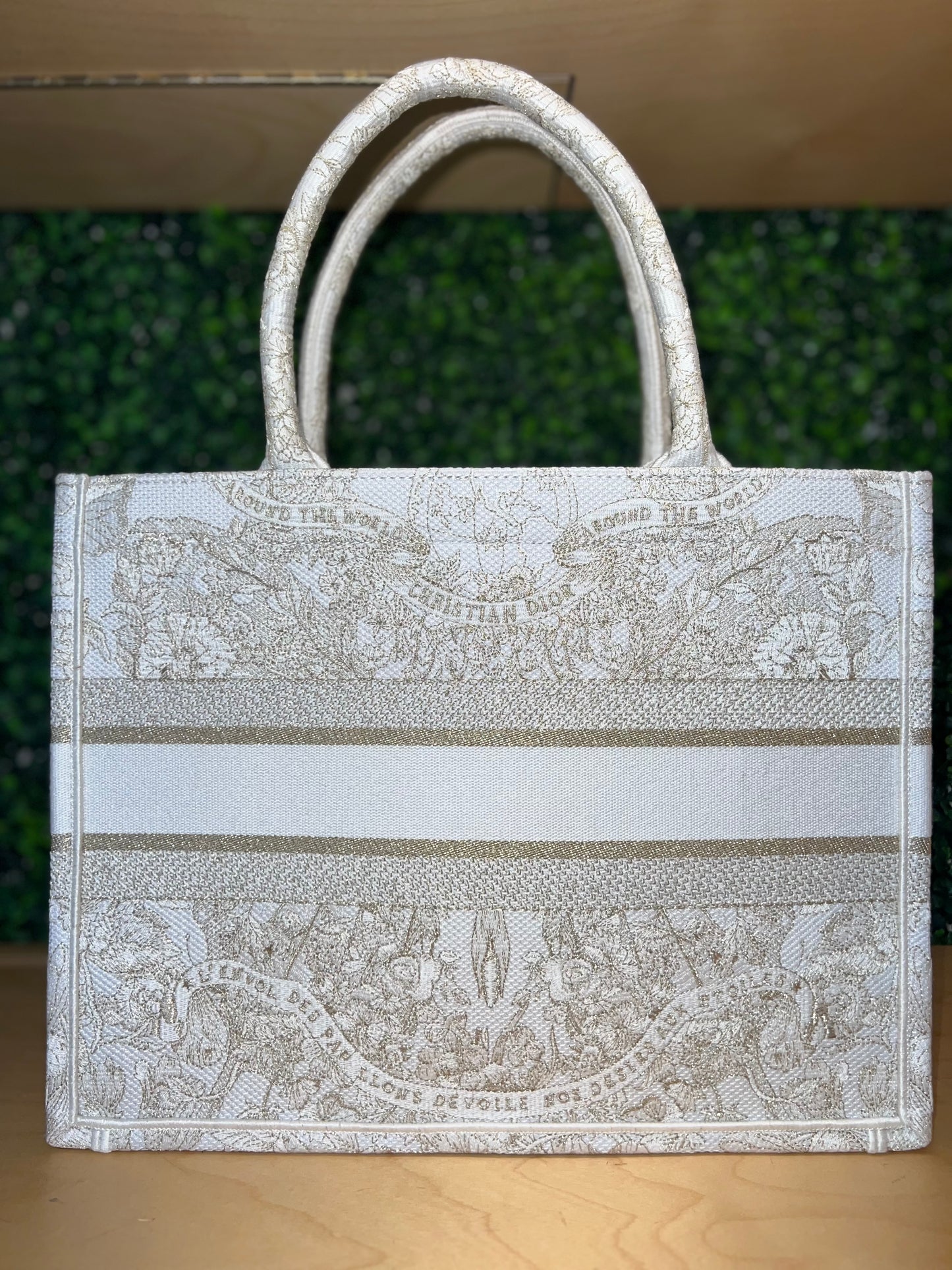 Dior Medium Book Tote Around The World Cream Gold Embroidery