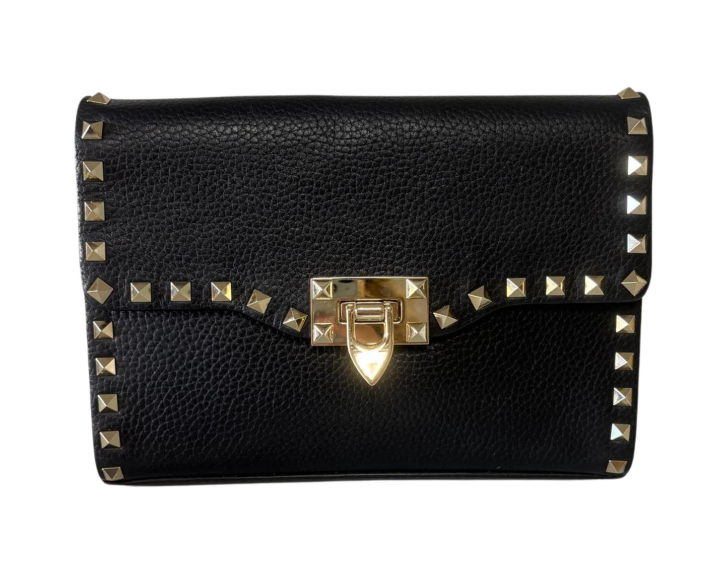 Valentino black clutch champagne gold stud Rockstar