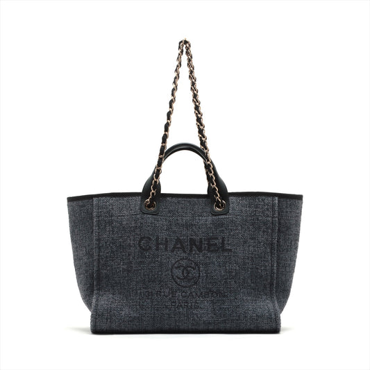 Chanel Deauville GM Straw Chain tote bag Grey Gold Metal fittings 27044292