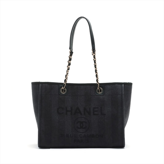 Chanel Deauville MM Straw Chain tote bag Black Gold Metal fittings 29705565